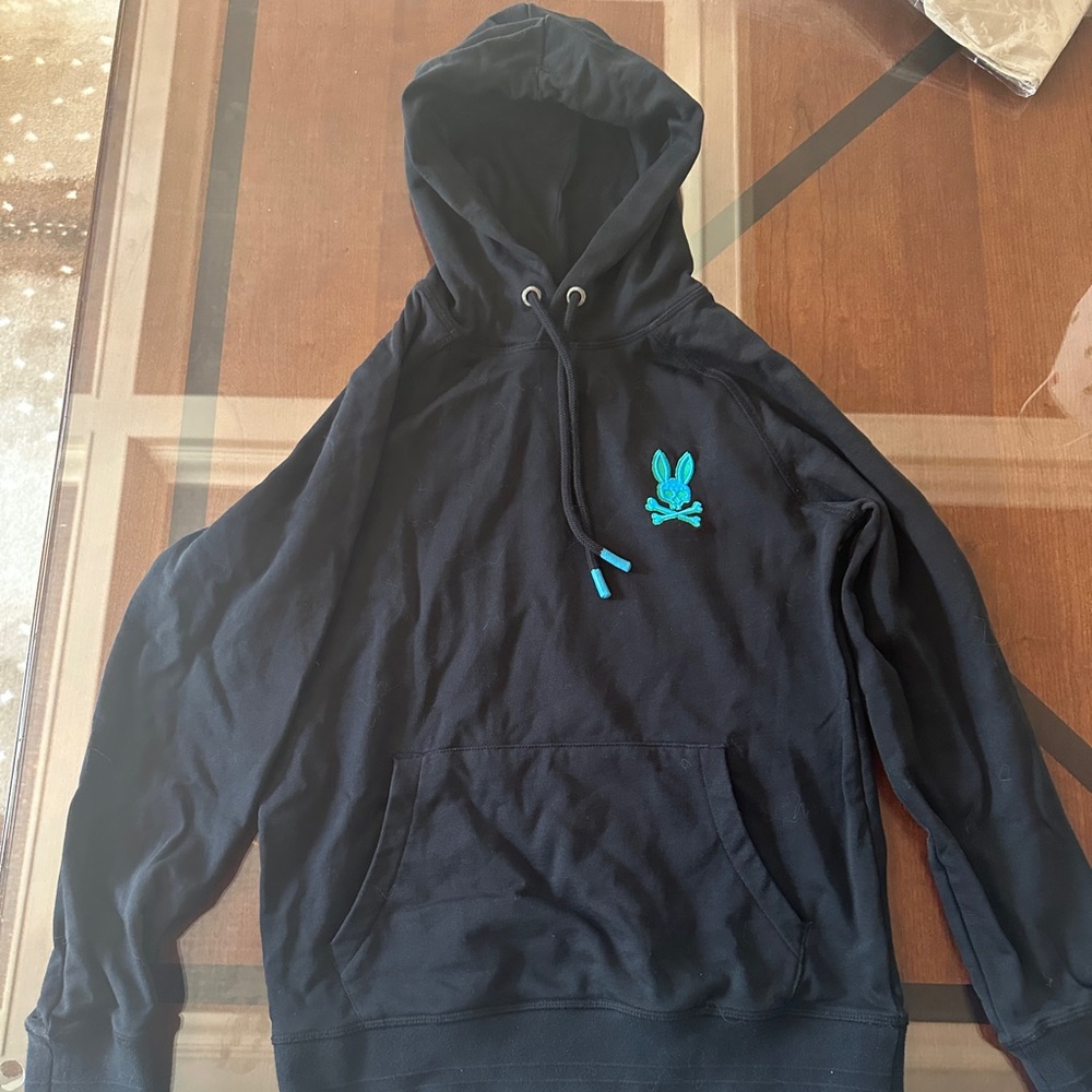 Men’s Psycho Bunny Bennett Popover Black Hoodie with Aqua Logo